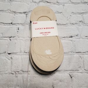 Lucky Brand Womens Liner Socks. Beige- Black. 10 Pair.